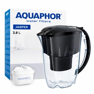 Filtru de apa AQUAPHOR Jasper Negru, 2.8L, cu cartus MAXFOR, reduce calcar si clor