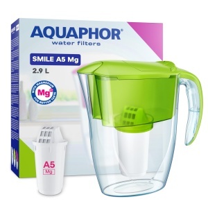 Filtru de apa Aquaphor Smile, 2.9L, cu filtru A5, reduce calcar si clor, verde deschis