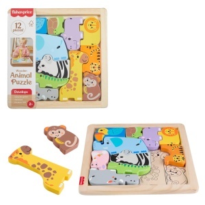 Fisher-Price JFG10 Puzzle din Lemn 2-in-1 pentru Copii Sortare Forme si Joc Creativ 13 Piese