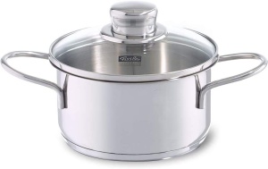 Fissler Happchen Oala Inox 1L cu Capac din Sticla Compatibila Inductie Argintiu