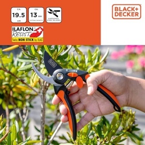 Foarfeca de gradina BLACKDECKER Bypass lame din otel maner ergonomic negruportocaliu - Img 3