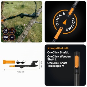 Foarfeca de gradina Fiskars OneClick, Amboss, pentru lemn uscat, 570 g, negruorange - Img 2