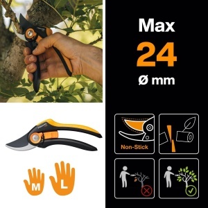 Foarfeca de gradina Fiskars Plus SmartFit P541, 20,1 cm, NegruPortocaliu, Lame din otel inoxidabil - Img 3