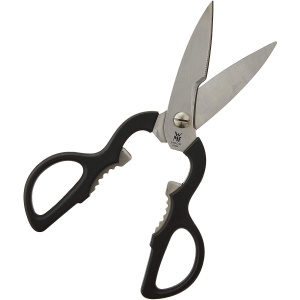Foarfece de bucatarie WMF 21 cm, foarfece de uz casnic cu margine de ferastrau, foarfece de bucatarie, otel inoxidabil, maner din plastic, foarfece universale cu deschizator de sticle - Img 4