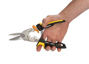 Foarfece de tabla Fiskars, taiere dreapta, cu pana la 40% mai multa forta, lungime 25 cm, otel/plastic, negru/portocaliu, PowerGear, 1027207 - Img 3