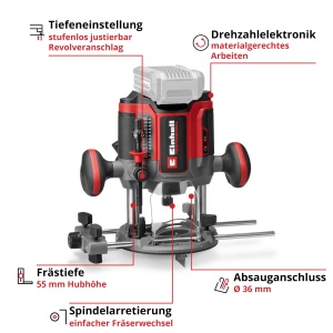Freza cu acumulator Einhell TP-RO 1855 Li BL - Motor Brushless, 55 mm, Fara acumulator - Img 3