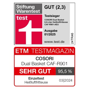Friteuza cu aer cald COSORI 2 camere, castigatorul testului Stiftung Warentest, friteuza cu aer cu doua zone 6-in-1 8.5 L, camera dubla cu fereastra de vizualizare pentru masa completa, auriu - Img 8