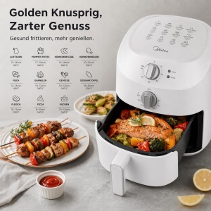 Friteuza cu aer cald Midea 2L, 1150W, alba, 5-in-1 - Img 2