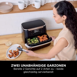 Friteuza cu aer cald Ninja FlexDrawer AF550EU 6 Litri Dual Zone Negru - Img 2