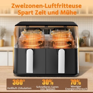 Friteuza cu aer cald YASHE Dual Zone, 9L, Touchscreen, 8 programe presetate - Img 4
