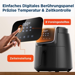 Friteuza cu aer Midea MF-CN40C2 4L friteuza cu aer fara ulei 1500W 8 moduri de gatit preprogramate 35-200degC coacere prajit gratar dezghetare alarma  - Img 4