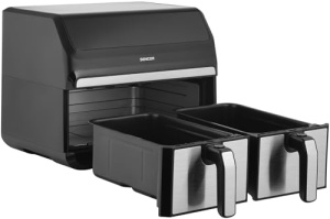Friteuza cu aer Sencor Air Fryer, compartiment dublu, tehnologie de circulatie a aerului, viteza mare, control tactil, gata in 3 minute, 1700W, capacitate totala 8L, culoare argintiu - Img 2