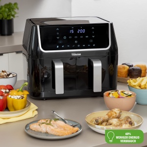 Friteuza cu aer Tristar FR-6970 - consum de energie cu 60% mai mic - capacitate 2 x 4.5L - 1800W - temperaturi separate pentru 2 camere - 8 programe - Negru - Img 2
