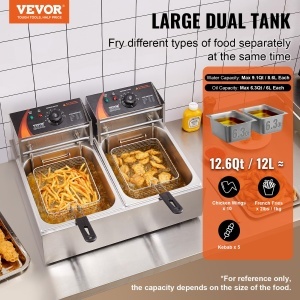 Friteuza Electrica VEVOR 24L 3000W Dubla Inox Control Termostatic - Img 2