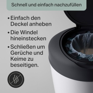 Galeata de scutece Tommee Tippee Simplee Sangenic, inclusiv 6 casete de rezerva, alb si gri - Img 5