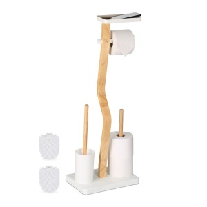 Garnitura WC Relaxdays, Bambus, 80 x 30 x 20 cm, cu suport pentru hartie si periuta
