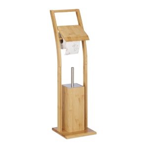 Garnitura WC Relaxdays, Bambus Natural, Inclusiv Suport Hartie, Freestanding