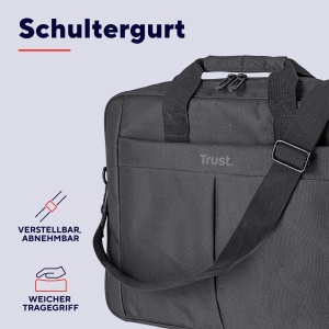 Geanta pentru laptop Trust Primo 16 inch, geanta cu curea de umar, geanta cu captuseala interioara pentru protectie, geanta de umar pentru calatorii, afaceri, birou, scoala - negru - Img 5