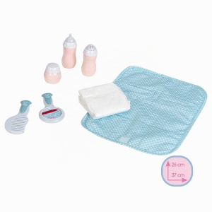 Geanta pentru papusi Theo Klein Baby Coralie, accesoriu cu sticluta, perie si scutec, rosie - Img 4