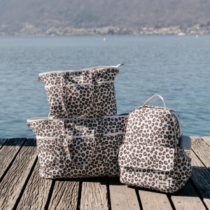 Geanta pentru scutece Beaba Madrid Modular 22L, design elegant, 11 compartimente, culoare leopard clay - Img 5