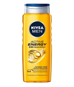 Gel de dus 3-in-1 NIVEA MEN Active Energy 500ml, cu Koffein, pentru corp, fata si par