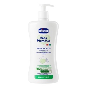 Gel de dus Chicco KIDS pentru piele delicata, 500 ml, cu extract de migdale si piersici