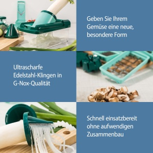 Genius Nicer Dicer Fusion Smart Julietti | Verde-menta | 16 bucati | All-Cutter | Gratar | Julienne | Spirale | Rindeluire | Zaruri | Dispozitiv de taiere | Cunoscut de la televizor | NOU, 28,5 x 21 x 16,3 cm - Img 5