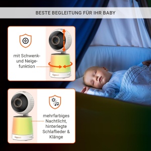 Gigaset Baby 500 Video - Monitor video pentru bebelusi cu transmisie video HD - Tehnologie Secure FHSS - Ecran LCD IPS de 5" - Durata lunga de viata a bateriei - Mod de vedere pe timp de noapte color - Alb crem/Bronz - Img 6