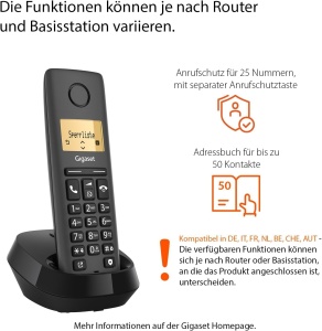 Gigaset Pure 120 - Telefon fara fir cu protectie impotriva apelurilor si ECO DECT - afisaj retroiluminat - Compatibil cu aparate auditive, negru antracit [Compatibil in DE, IT, FR, NL, BE, Che, AUT] - Img 2