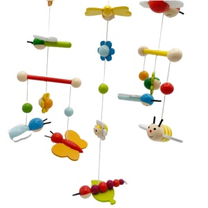 goki 52924 Pajiste mobila de primavara 3D din lemn, flori si albine, animale, ceas si minune, 24x45cm, multicolor, bebelus - Img 5