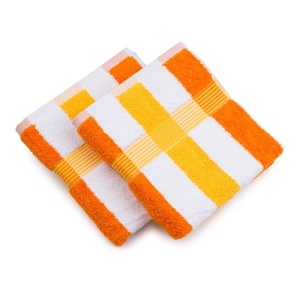 Gozze - Prosop New York Stripe, Set de 2, Prosop Moale si Absorbant, 100% Bumbac, 50 x 100 cm - Portocaliu/Alb/Galben