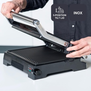 Gratar electric BlackDecker BXGR2200E, 2200W, placi antiaderente, deschidere 180, control temperatura - Img 5
