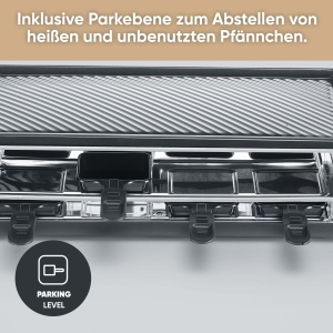 Gratar raclette SEVERIN pentru 8 persoane, raclette cu placa mare antiaderenta, tigai foarte adanci, se poate spala in masina de spalat vase, gratar de masa, Black Line Lite, RG 2365 - Img 6
