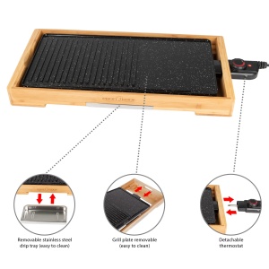 Gratar Teppanyaki ProfiCook Suprafata gratarului aprox 51 x 25 cm Gratar la masa 2200 wati termostat reglabil Placa de gratar cu acoperire antiaderent - Img 3