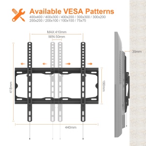 GRIFEMA TV TV TV TV TV pentru 26-65 inci, pana la 55 kg, suport TV rabatabil de perete VESA 75x75mm pana la 400x400mm, suport TV universal robust, usor de instalat GB1007-4 - Img 2