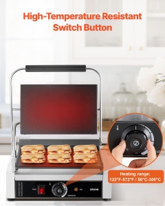 Grill electric comercial VEVOR YS-812-EU, 2200 W, inox, 34 x 23 cm - Img 5
