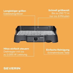 Grill electric Severin PG 8593, 2000W, 38x22 cm, negru - Img 3