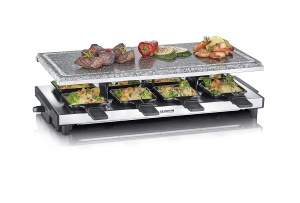 Grill electric SEVERIN RG 2374, Raclette pentru 8 persoane, Naturgrillstein, 1700 W, Negru