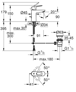 GROHE BauLoop - Robinet de lavoar cu o singura parghie (cu economie de apa, S-Size, cu tija de tragere, instalare cu o singura gaura), crom, 23335000 - Img 8