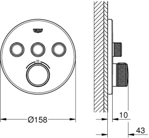 GROHE Grohtherm SmartControl - Termostat cu 3 supape de inchidere (set gata de asamblare, suprafata durabila, blocare de siguranta la 38degC), crom, 29121000 - Img 2