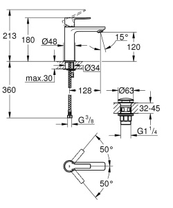 GROHE Linear robinet de lavoar cu economie de apa robinet de baie robinet de baie cu scurgere pop-up inaltime de 18 cm suprafata durabila instalare us - Img 5