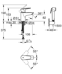GROHE Start Edge - Robinet de lavoar cu o singura parghie (suprafata durabila cu economie de apa, 1/2"), crom, 23773001 - Img 3