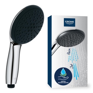 GROHE Vitalio 110, cap de dus, economie suplimentara de apa, 6l pe minut (dus de mana cu 2 tipuri de pulverizare, conexiune standard, inel din silicon protejeaza impotriva caderilor), rotund, cromat, 2794610E