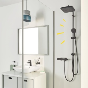 GROHE Vitalio 250, sistem de dus cu deviator, economie de apa-8l pe minut (pentru robinete existente, dus cu efect de ploaie 2 tipuri de pulverizare, sina de dus 74cm), patrat, negru mat, 266962431 - Img 2