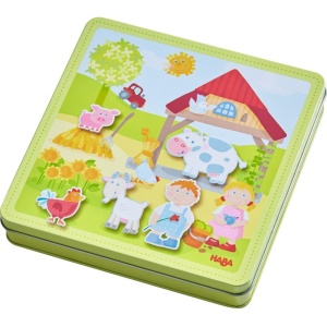 HABA 301951 - Cutie de joc magnetica pentru ferma lui Peter si Pauline puzzle magnetic variat despre viata la ferma jucarie frumoasa pentru copii mici