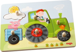HABA 302535 - Puzzle captivant Peters Farm puzzle din lemn din 6 piese cu nasturi mari din lemn jucarii din lemn de la 12 luni