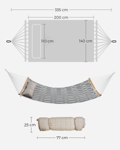 Hamac SONGMICS GDC034G02 200x140 cm cu bambus curbat si perna gri-bej 225 kg - Img 2