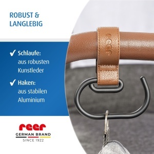Hanger pentru carucior reer CarryHook, 2 bucati, universal, negru-maro, cu prindere velcro - Img 7