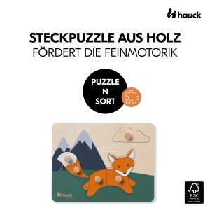 Hauck Puzzle din Lemn pentru Copii 1 An Forme Animale Butoane Ergonomice Fabricat din Lemn FSC - Img 2