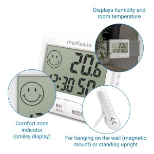 higrometru digital medisana HG 100 termometru de camera contor de umiditate pentru interior afisarea orei pentru un climat interior optim incl functie - Img 4